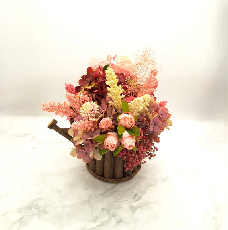 Handmade Willow Watering Can Flower Arrangement w/ Silk and Dried Flowers Dried Flower