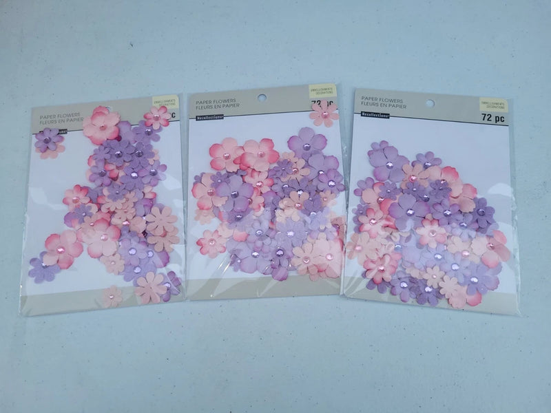 Paper flower decoration packs, 72-piece, pink & lavender blooms, set of 3