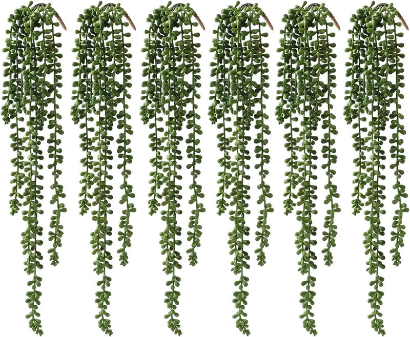 6 Pcs Artificial Succulents Hanging Plants, Fake String of Pearls Greenery Green Plant