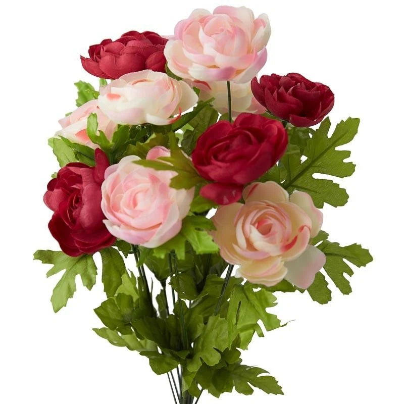 18" Pink and Beauty Pink Artificial Ranunculus Bush Ranunculus