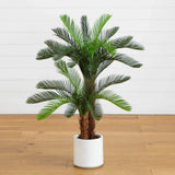 40" UV Resistant Artificial Double Cycas Palm Tree in White Planter. Retail $189 Green Plant