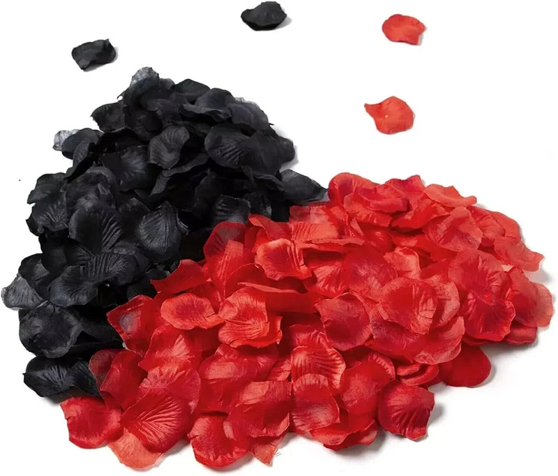 Silk rose petal confetti, black and red flower petals for table decor