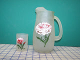 Vintage Carnation Hazel Atlas Gay Fad Frosted Juice Pitcher w/ One Glass Carnation