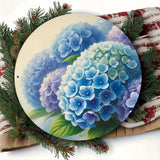 Vintage Hydrangea Flower Blue Green Round Metal Decor Hydrangea