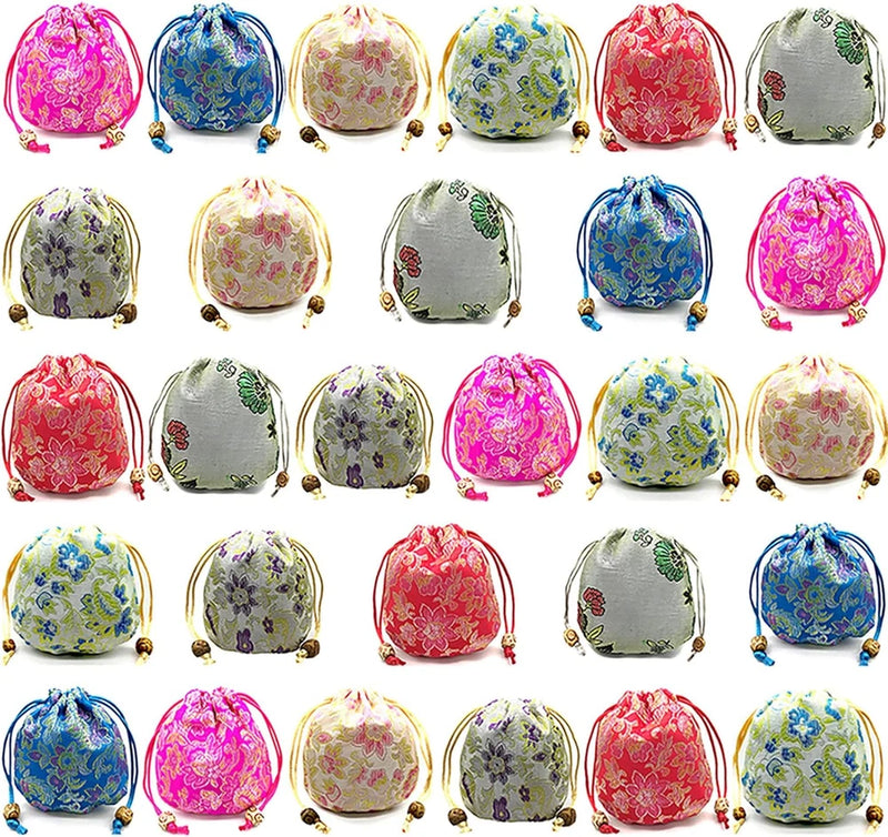 28 PCS Brocade Bag Peony Flower Bag Drawstring Double Drawstring Jewelry Bracele Peony