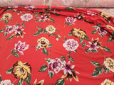 Double Brushed Jersey Knit Fabric Red Floral  By the Yard Flowering Plants