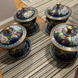 Fine Chinoiserie Oriental Decor Asian Fondue Pot  Peony Flower CloisonnŽ Enamel Peony