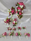 Wedding Bouquet Set, Pink, Dusty Pink, Ivory, Cream, Cascade Bouquets, Teardrop Carnation