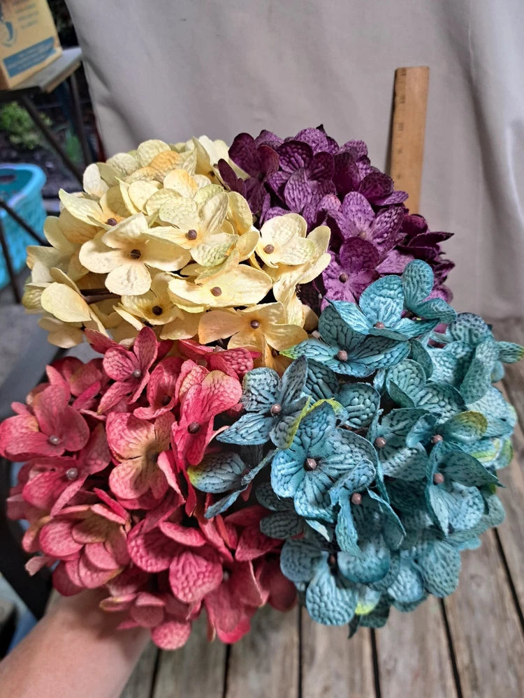 Artificial Hydrangea Flowers 4 Bundles Purple, Pink, Teal & Yellow #4797L473 Hydrangea