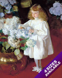 YOUNG CHILD GIRL IN A DRESS HYDRANGEA FLOWERS OIL PAINTING ART REAL CANVAS PRINT Hydrangea