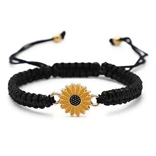 Sunflower Bracelets Adjustable Boho Sunflower Daisy Charm Bracelets Black Sunflower