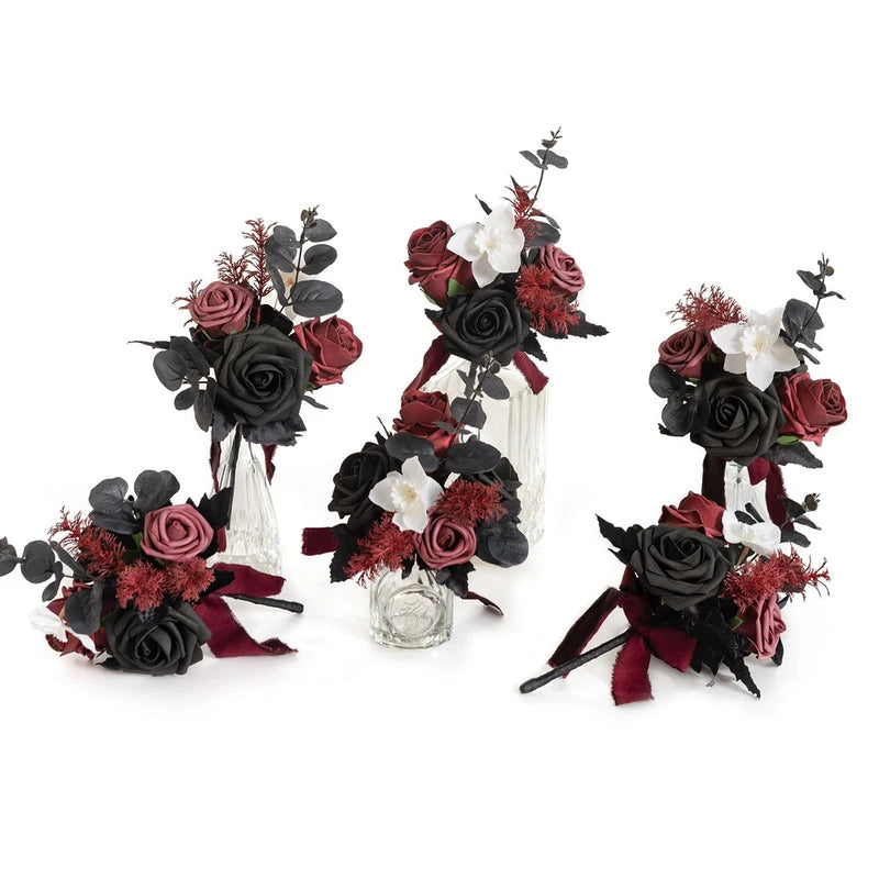Ling's Moment Burgundy Black Wedding Flowers Mini Bridesmaid Bouquets Set of ... Bouquet