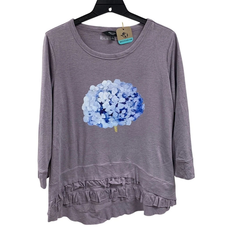 Upcycled Hand Printed Womens Large Hydrangea Flower Lightweight Sweatshirt Hydrangea