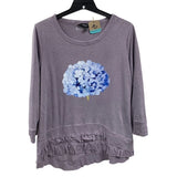 Upcycled Hand Printed Womens Large Hydrangea Flower Lightweight Sweatshirt Hydrangea