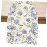 Blue and White Porcelain Style Hydrangea Flowers Table Runner 13x72 Inch Hydrangea