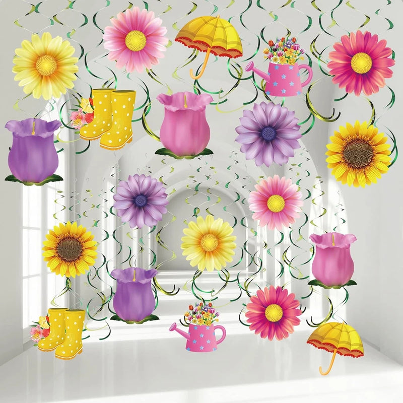 30 Pcs Spring Flower Hanging Swirl Decorations Spring Summer Sunflower Baby Show Sunflower
