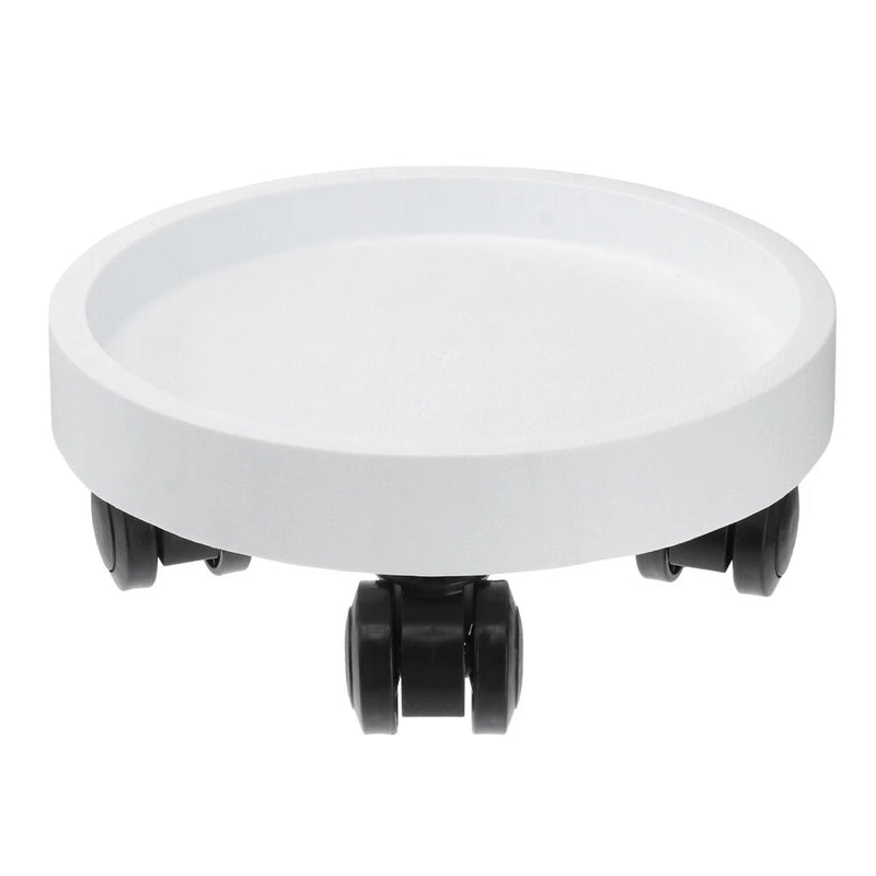 White round resin flowerpot tray with four caster legs for garden plants