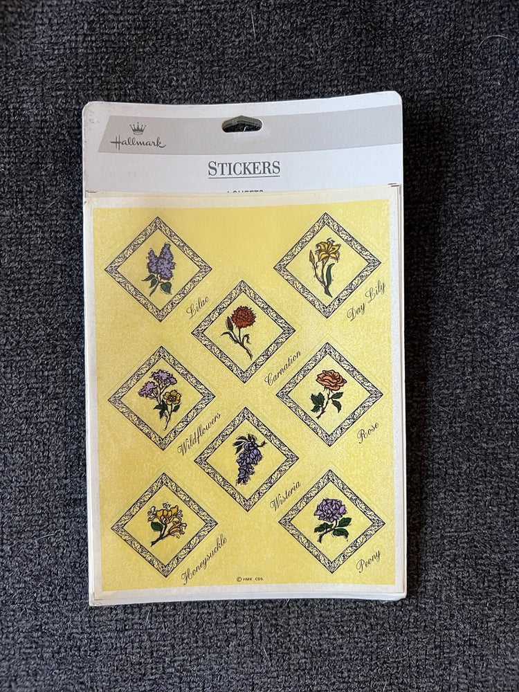 Vintage Hallmark Flower Stickers Floral 4 Sheets Lilac Rose Lily Peony Carnation Carnation