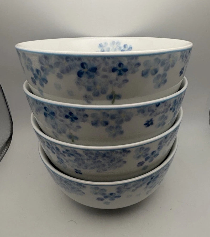 Set Of 4 Darbie Angell Hydrangea Blue Soup Cereal Bowls Hydrangea