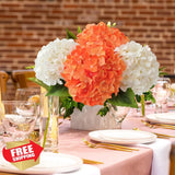 JINWOE Orange Artificial Hydrangeas 5Pcs 20" Silk Flower Heads Hydrangea
