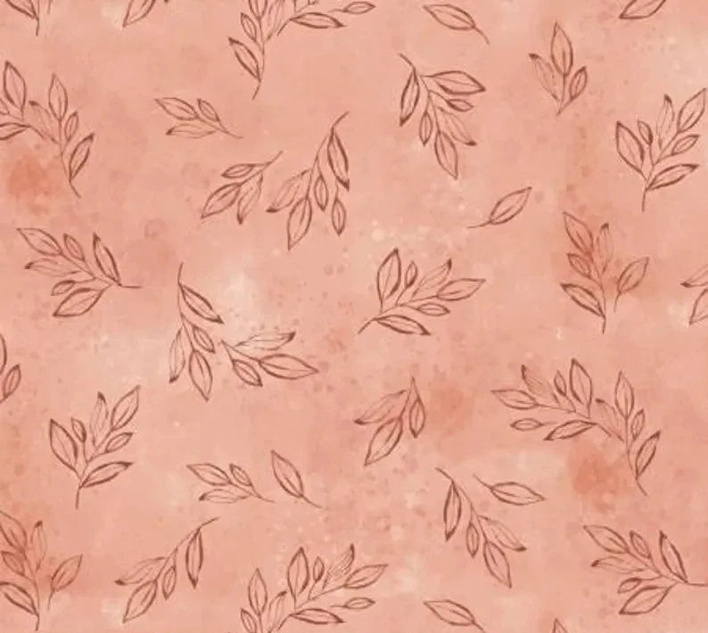 Floral Chic Tonal Peach Tossed Leaves Blender 100% Cotton Fabric by half yard Flowering Plants
