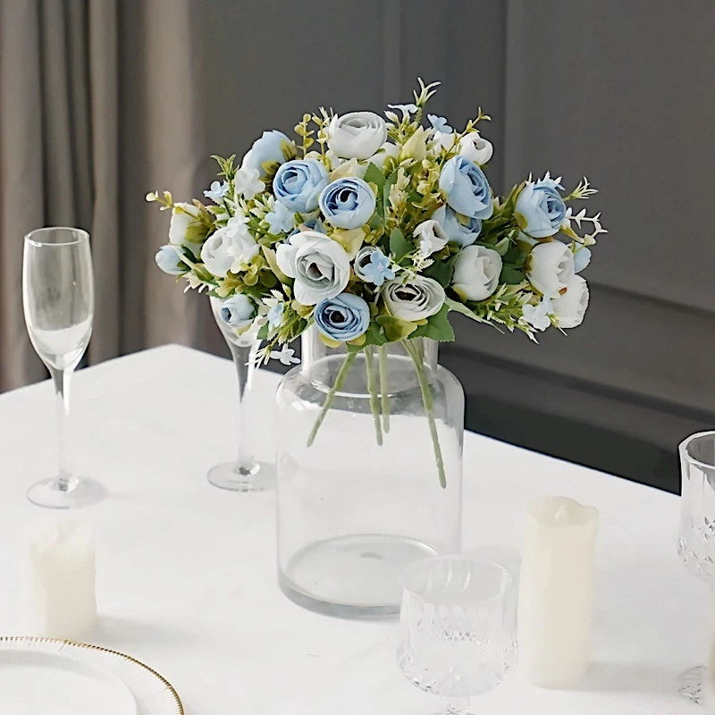 DUSTY BLUE 4 Bouquets 12" Silk Mini Ranunculus Artificial FLOWERS Decorations Ranunculus