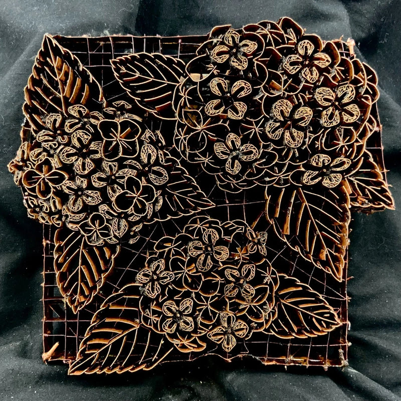 Copper Tjap Cap Chop Stamp Block Artisan Batik Hydrangea 8" x 8.5" Flowers Hydrangea
