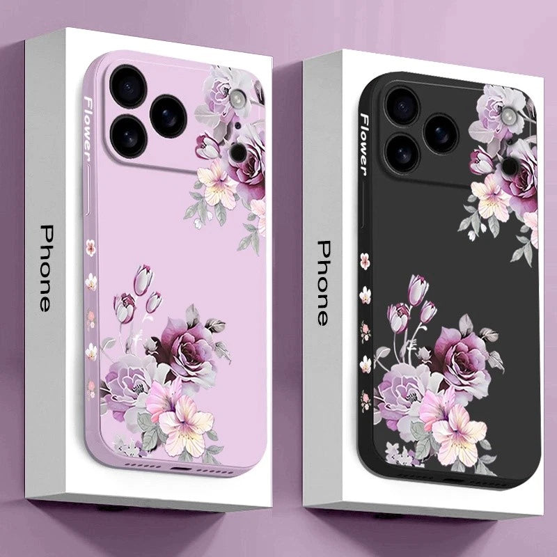 Floral peony iPhone case, light pink on left and dark on right, with raised flower design