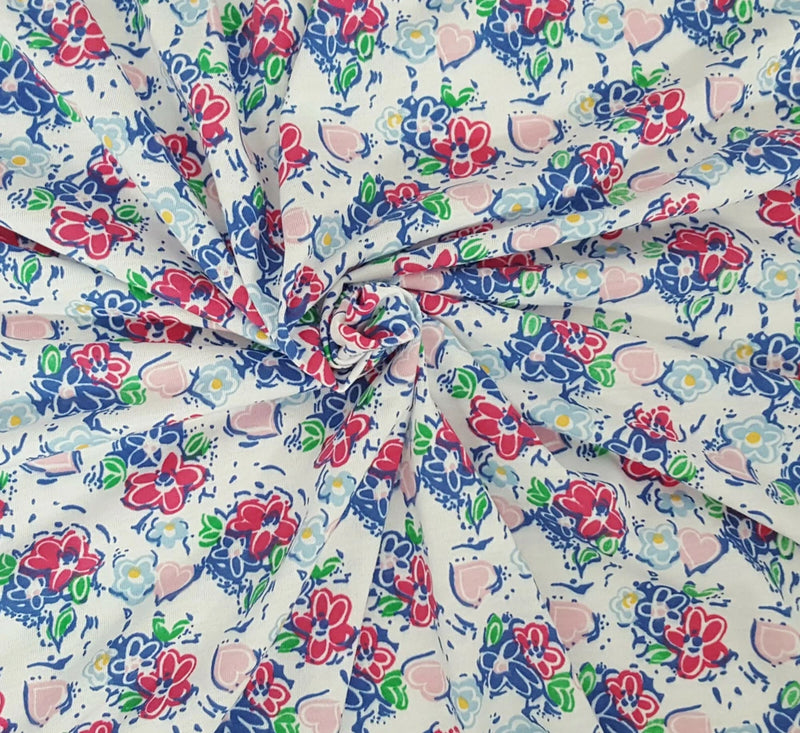 Cotton Fabric Jersey Knit By The the Yard  Floral Print 7/18 #9 [Dess, Headwrap] Flowering Plants