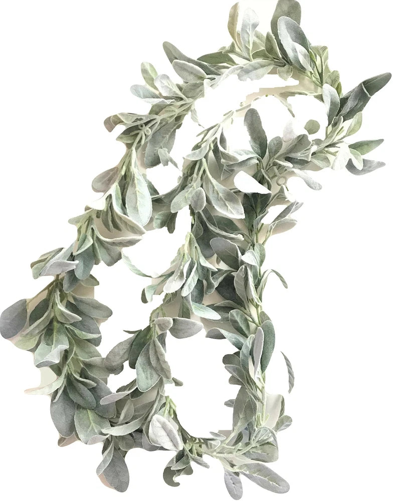 Lambs Ear Garland 6 Feet Soft Fuzzy Artificial Greenery Wedding Holiday Decor Green Plant