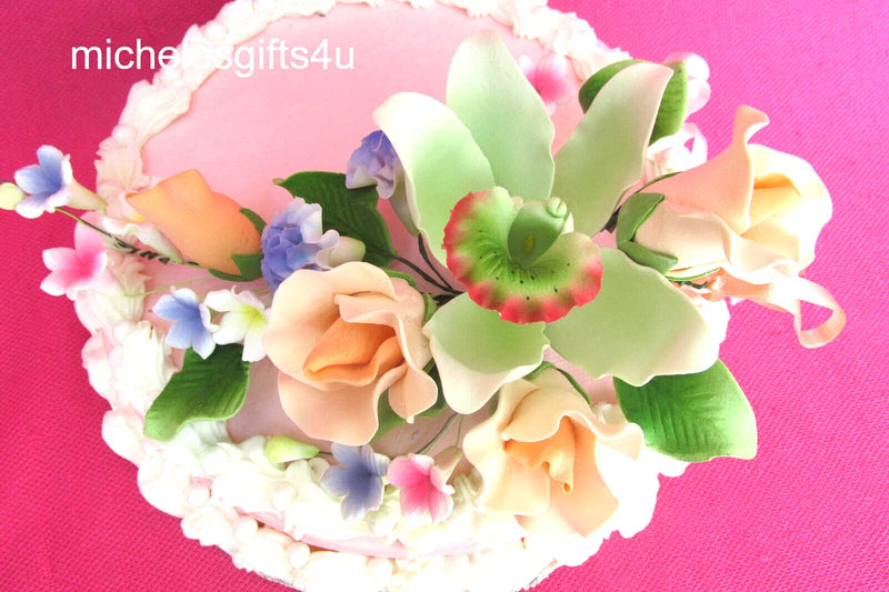 Sugar Gum Peach Roses & Orchid, Carnations Cake Decorating Flowers FREE SHIP Carnation