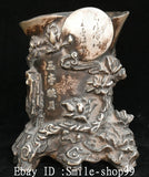 6.2" China Old Silver Peony Flower Moon Inscription Pen Holder Brush Pot Peony