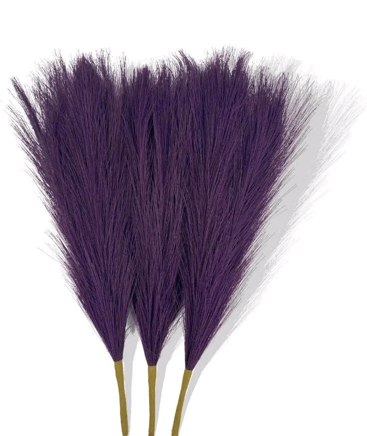 Faux Pampas Grass, Artificial Pampas Grass Fluffy 12 Pcs 17" Tall Dark Purple Pampas Grass