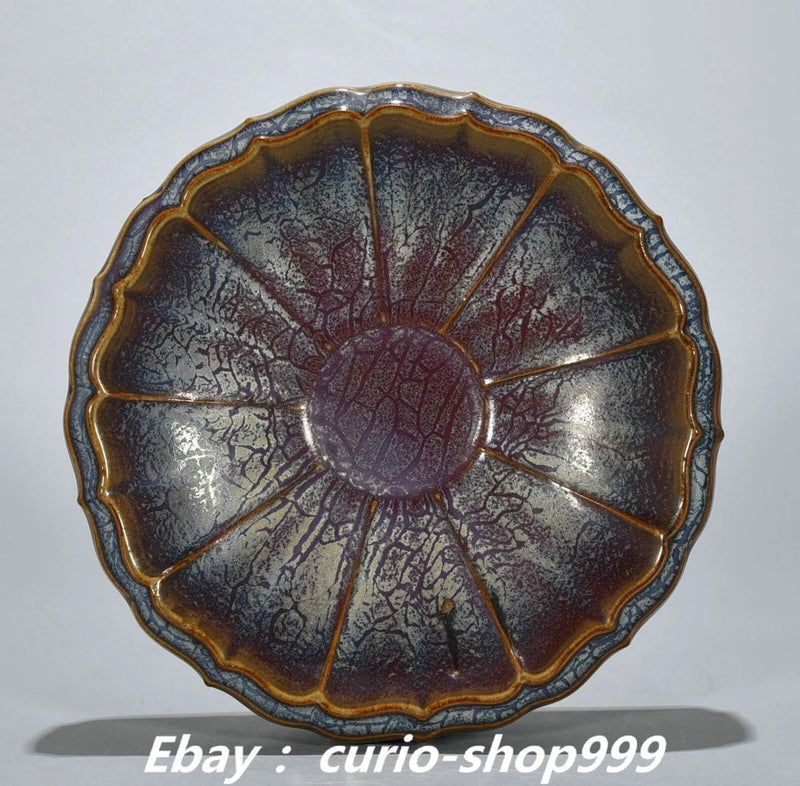 9" Song Dynasty Jun Kiln Purple Glaze Porcelain Sunflower Flower Pen Wash Statue Sunflower