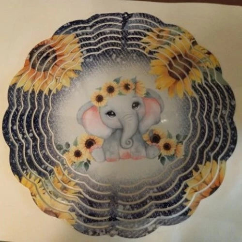 Handmade 8" Sunflower AndÊ Elephant 3D Aluminum Wind Spinner Sunflower