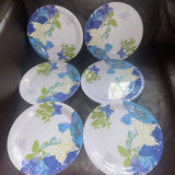 6 Shabby Chic Salad Plates Blue Purple Hydrangea Butterfly 100% Melamine 9" New Hydrangea