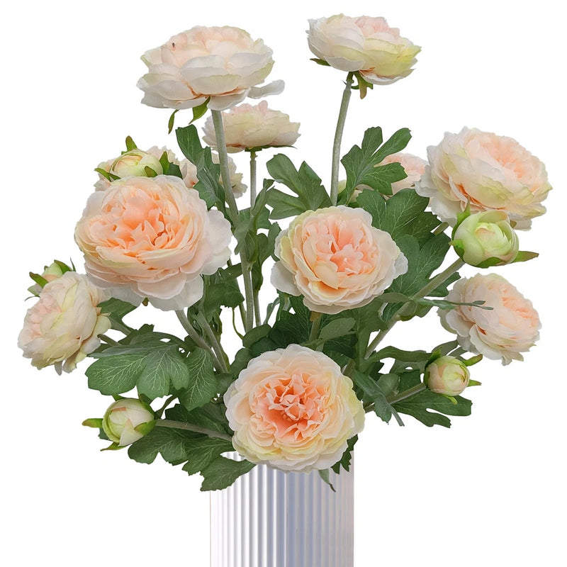 Champagne Ranunculus Artificial Flowers,6 Pcs 3 Flower Heads Faux Ranunculu F... Ranunculus