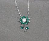 Emerald Sterling Silver Sunflower Necklace Pendant Jewelry Gift for Her NIB Sunflower