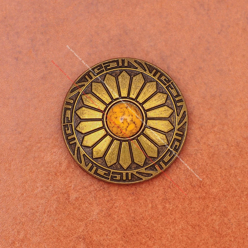 Sunflower concho leather belt centerpiece with gold-toned engraved border