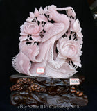17.2" Chinese Natural Pink Xiu Jade Carving Peony Flower Phoenix Bird Sculpture Peony