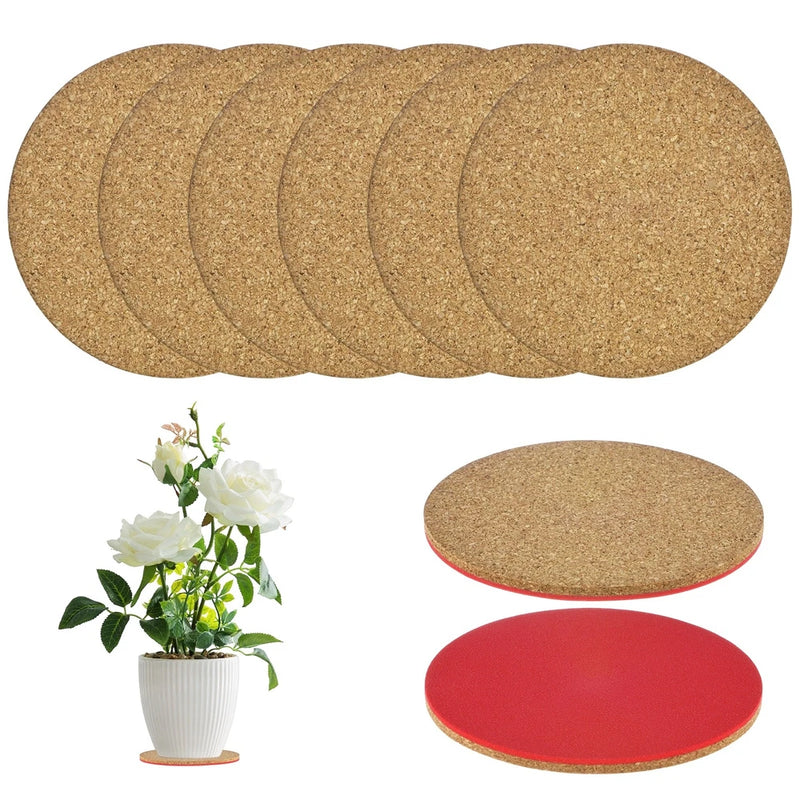 6-Pack 4 Inch Double Layers Cork Plant Coasters for Garden [Red, Wood Tone] Garden Plants