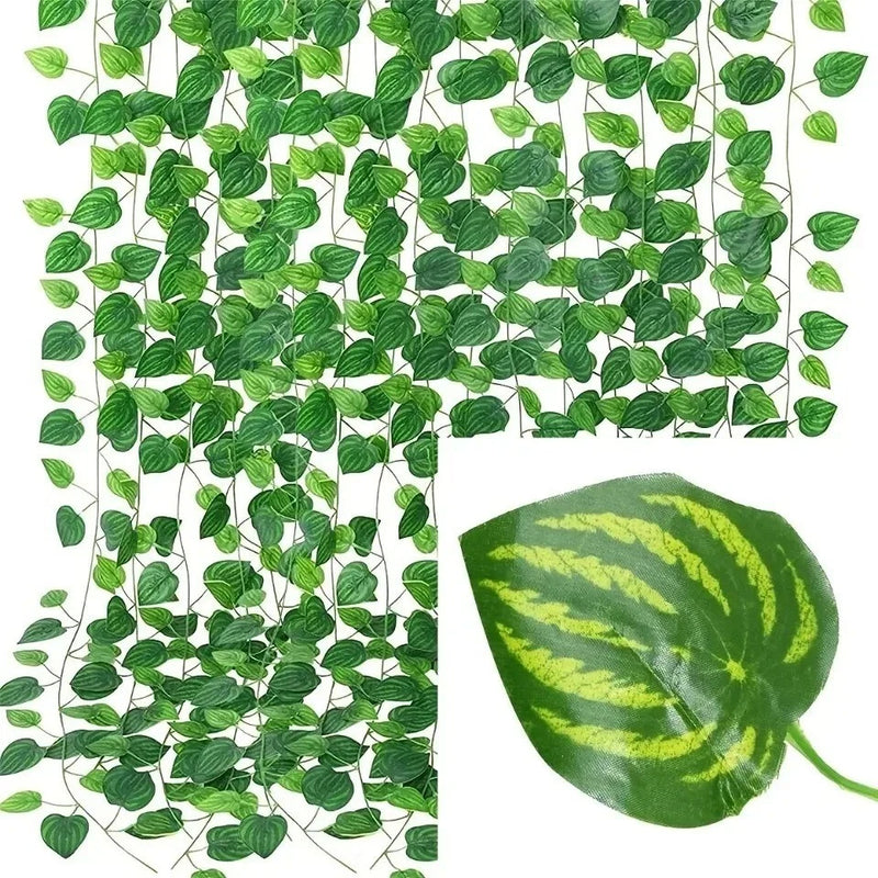 Artificial ivy leaf garland with dense green hanging vine and overlapping leaf clusters