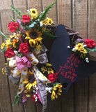 Handmade Farmhouse Chicken Wreath Door Floral Sunflowers Geraniums Red Sunflower