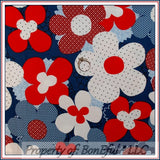 BonEful Fabric FQ Cotton Quilt Red White Blue Retro American Flower Calico Dot L Flowering Plants