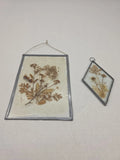 Vintage Pressed Dried Flowers In Glass And Leaded Frame. Beveled Glass Diamond. Dried Flower