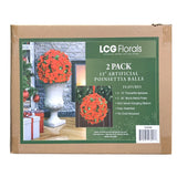 LCG Florals Premium Decorative 15 Inch Artificial Poinsettia Balls, 2 Pack Green Plant