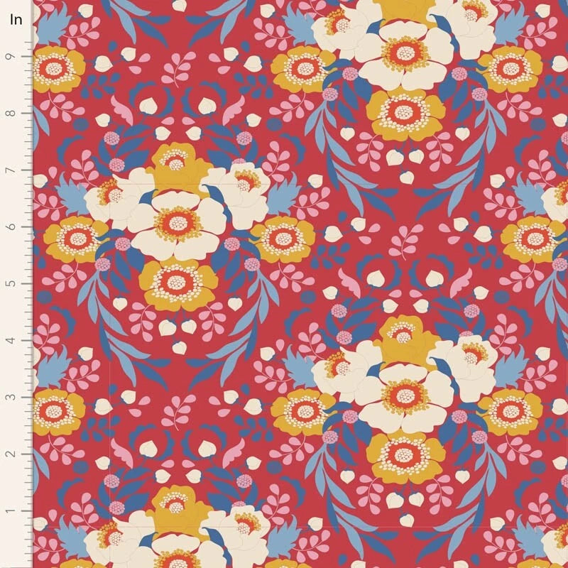 Tilda Jubilee Anemome Red by Tone Finnanger 1/2 Yard Flowering Plants