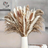 60PCS Boho Pampas Grass Dried Flower Bouquet Bunny Tails Vase Home Decor Dried Flower