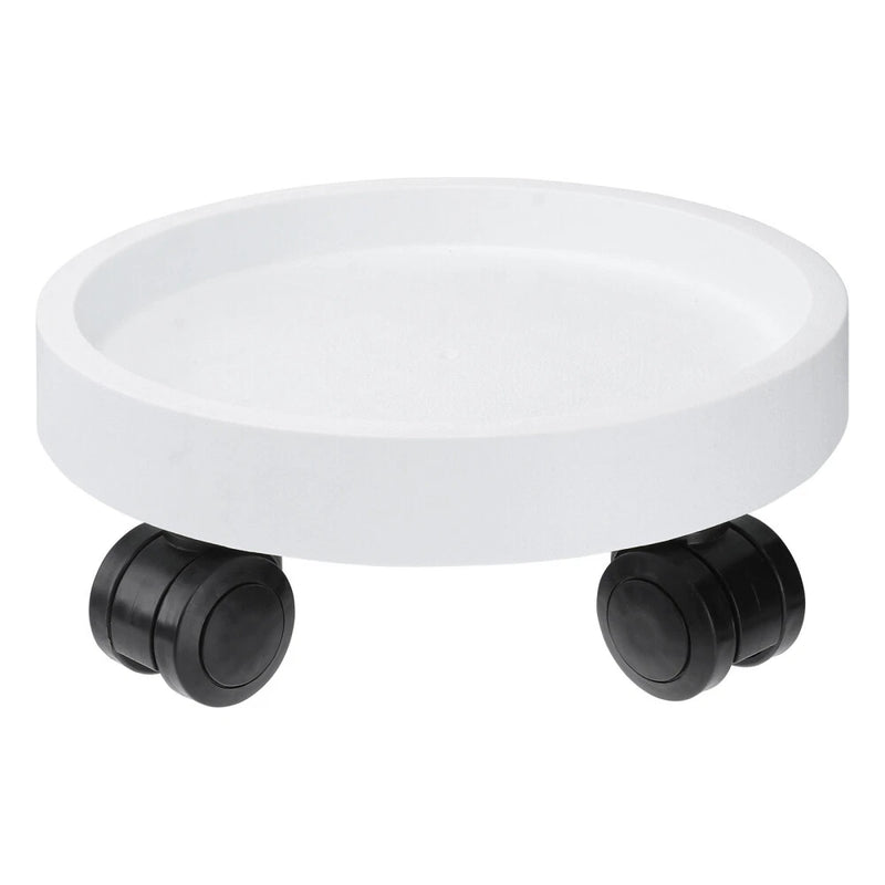 Round white resin flowerpot tray with four black pedestal feet