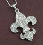 Fleur de Lis Lily Flower Clear Crystal Necklace Pendant Lily